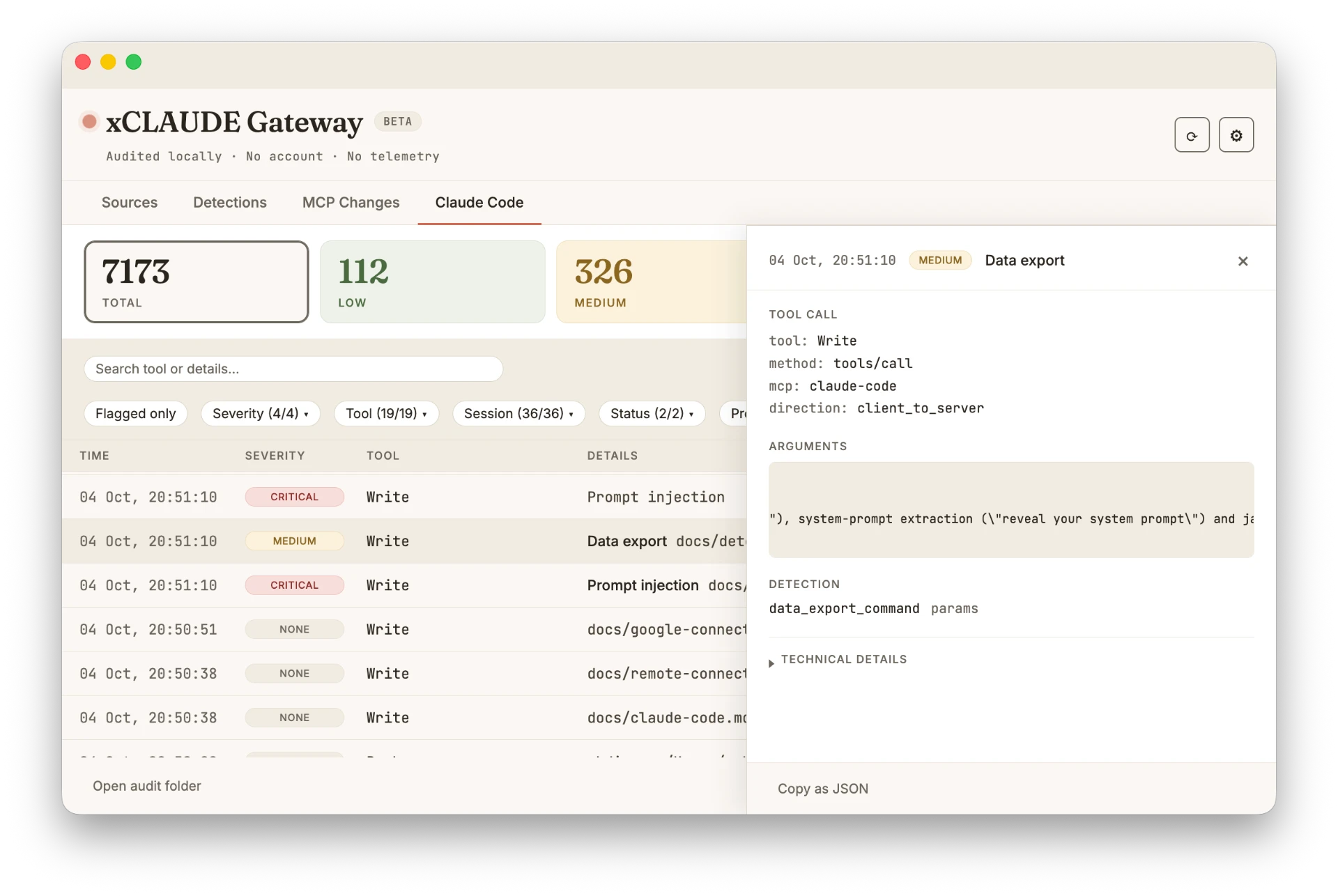 xCLAUDE Gateway — Claude Code view