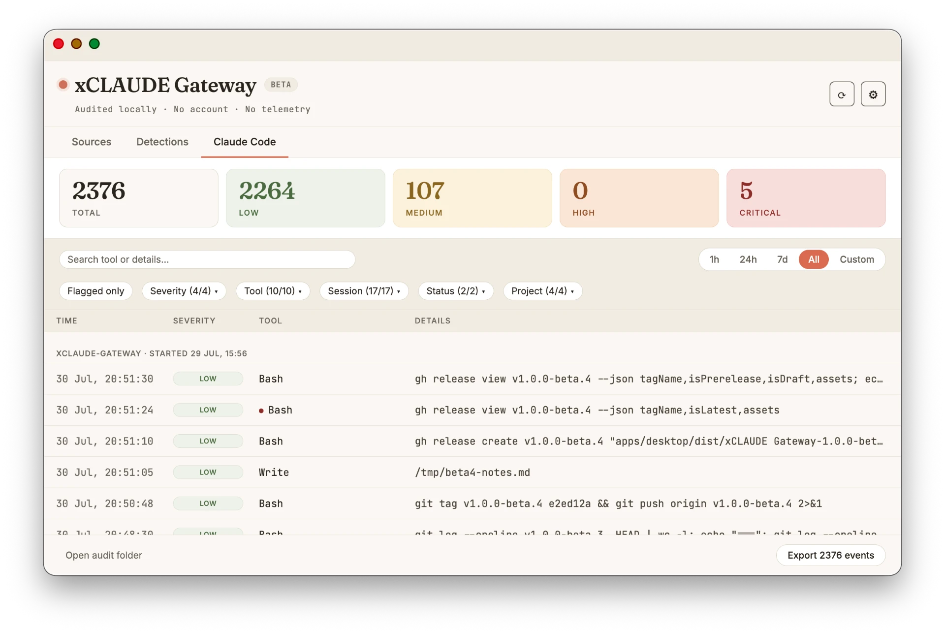 xCLAUDE Gateway — Claude Code view