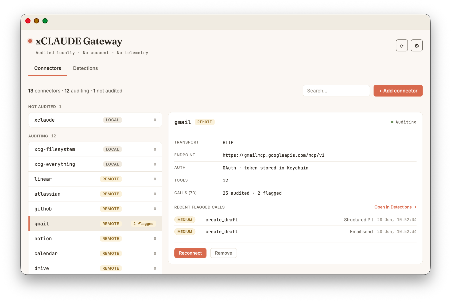 xCLAUDE Gateway — Remote connector details